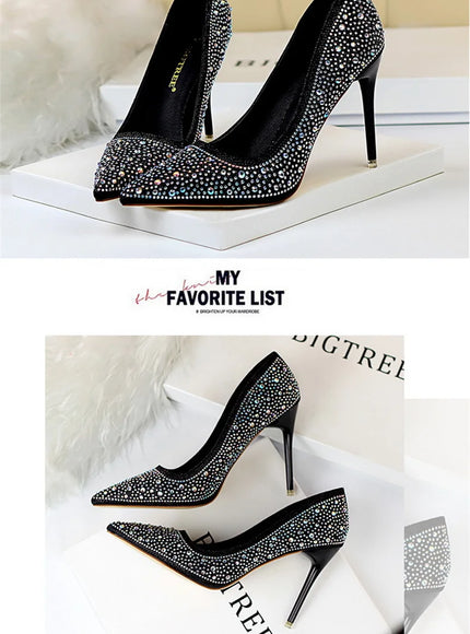 Shallow Mouth Pointed Color Rhinestone Pumps Fashion Wedding