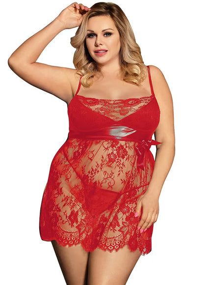 Plus Size transparent eyelash lace woman sexy babaydoll chemise from M-5XL four colours