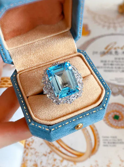 KissICON resizable Kissicon Bling Lab Aquamarine Ring – Zircon Silver Band