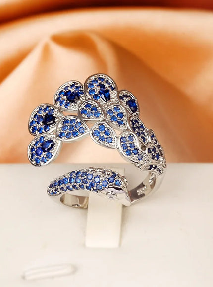 Creative Peacock 925 Silver Plated Ring for Women Bright Blue AAAA Zircon Open Adjustable Jewelry Silver Jewelry Wedding Ring
