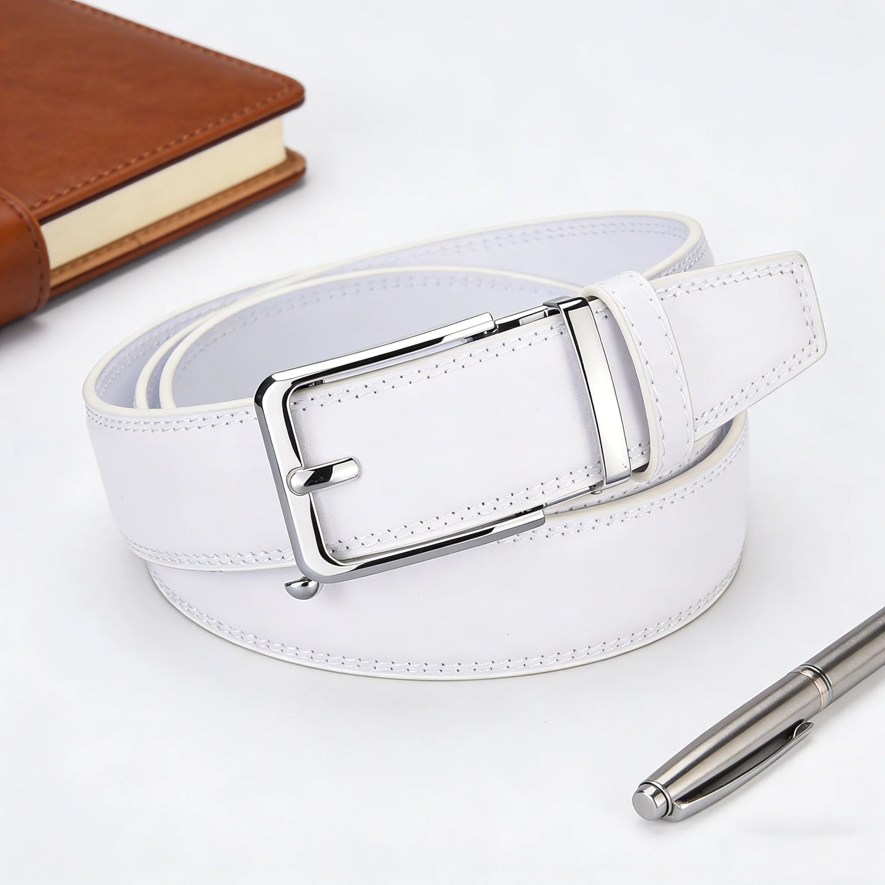 Click Belts for Men Luxury Brand Designer White Automatic Buckle Genuine Leather Men's Jeans High Quality Waist Male Straps