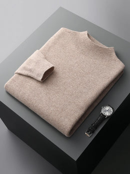 New Men's 100% Merino Wool Mock Neck Pullover Soft Warm Jumpers Quality Cashmere Sweater Casual Smart Knitwear Basic Tops Clothi