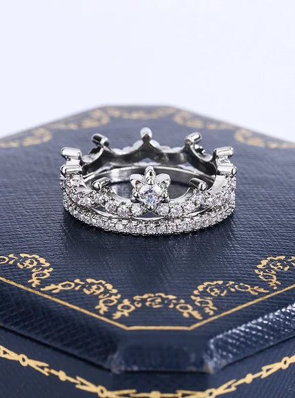 KissIcon Luxury Crown Ring Pair - Sparkling CZ Jewelry