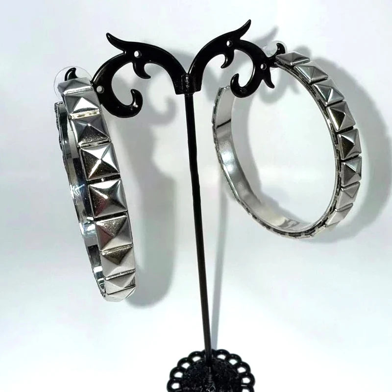 Punk Jewelry Silver 3D Geometric Earrings for Women Fashion Y2K Earrings Gothic Accessories Grunge Korean Charm Earrings