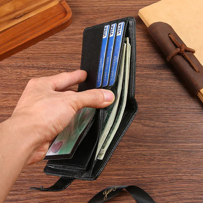 Casual Wallet For Men Leather Short Hasp Man Wallets Durable Coin Pouch Male Slim Bifold Photo ID Card Holders Purse Money Clip