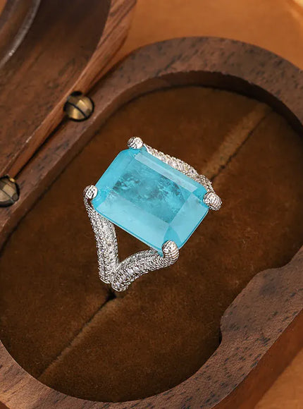 KissIcon Blue CZ Statement Ring For Women - Bold 925 Silver