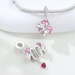 Original Charms Beads 925 Sterling Silver Zircon LOVE Winged Protect Heart Pendant For DIY Necklace Bracelet Fine Jewellery Gift