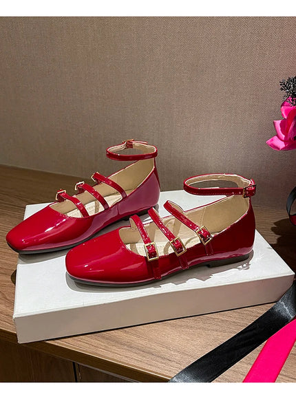 Flat Shoes for Women Retro French Black Mary