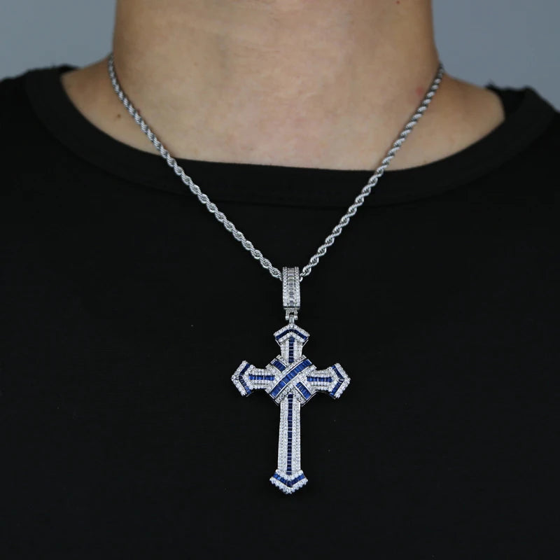 2025 New Cross Pendant for Men Women Full Iced Out Cubic Zircon Hip Hop Necklace Link Chain Fashion Rock Jewelry
