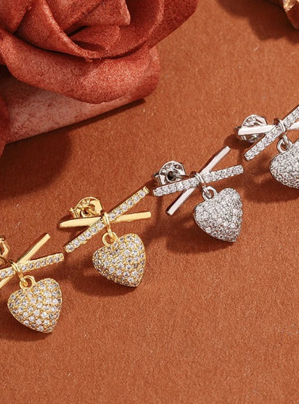 💋 Elegant Full-Diamond Heart Earrings - Sparkling Zircon