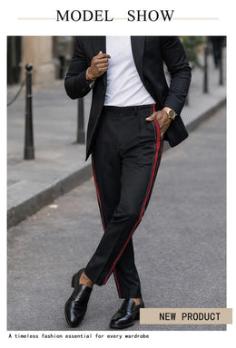 2026 Spring Summer Color Block Spliced Men Business Straight Pants Color Block Spliced  Straight Leg Men Business Pants