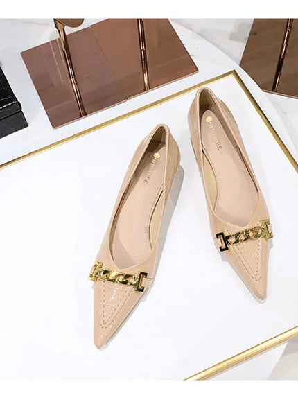 Fashion Metal Chain Decoration Women Pumps Shallow Mouth