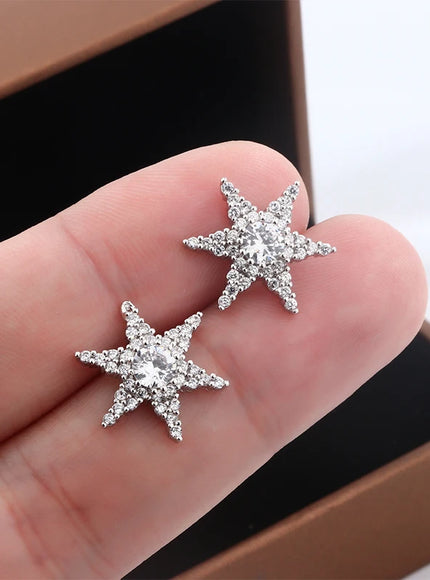KissIcon Shiny Star Pentagram Stud Earrings - S925 Zircon