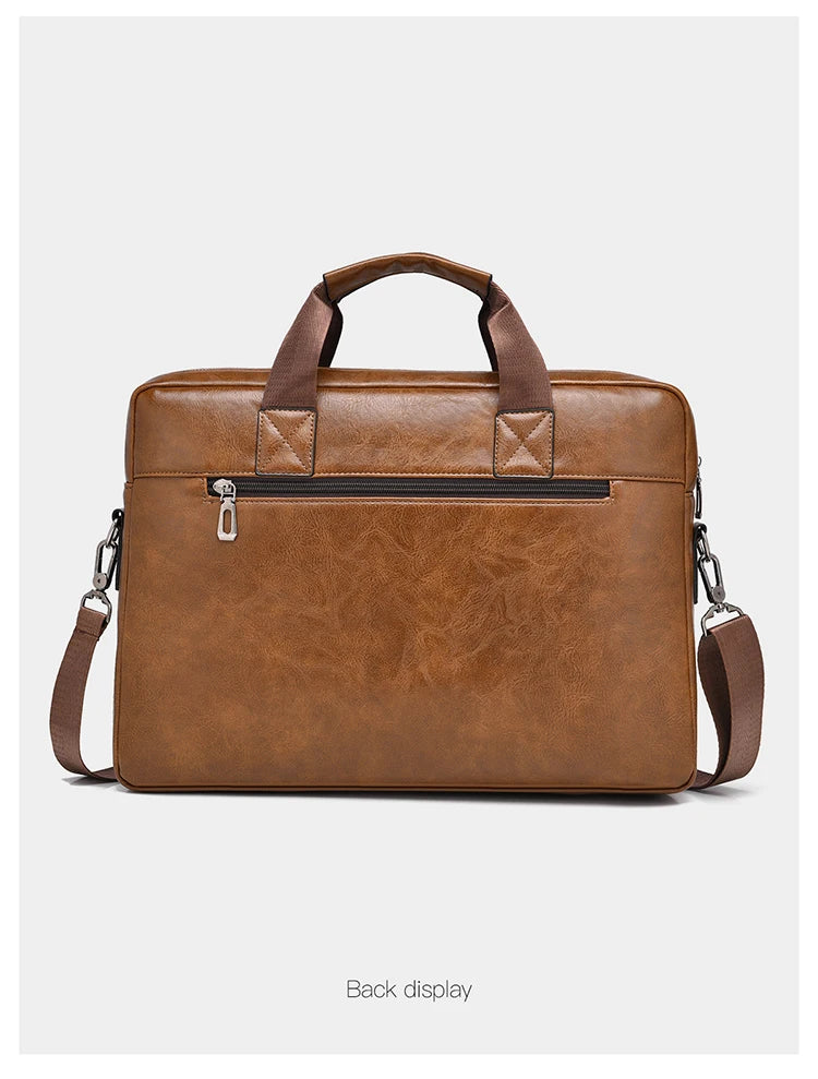 Mens Business Briefcase Large Capacity PU Leather Laptop Bag Fashion Crossbody Shoulder Tote Bag for Work Office