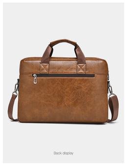 Mens Business Briefcase Large Capacity PU Leather Laptop Bag Fashion Crossbody Shoulder Tote Bag for Work Office