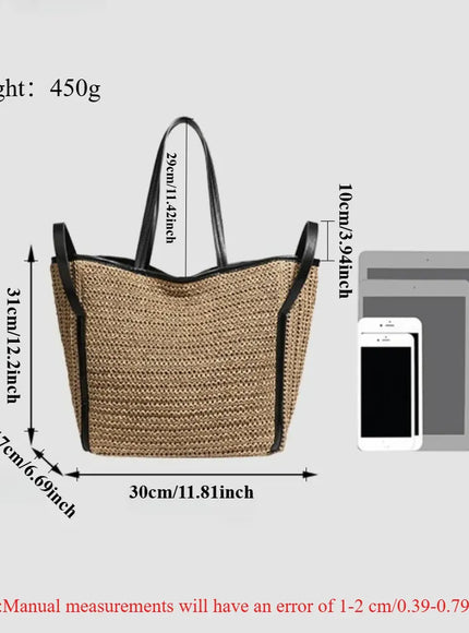 Light Straw Tote – Solid Color Woven