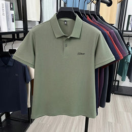 Men's Summer New Cotton 100% Short-Sleeved Polo Shirt, Collar Brand Printed T-Shirt, Breathable Casual Business Men's Clothing
