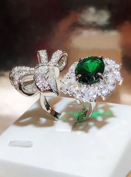 KissIcon New Green Zircon Bow Ring For Ladies - Adjustable