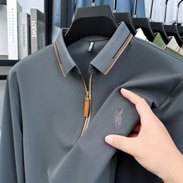 Men's Cotton Long Sleeved T-shirt with Collar Polo Shirt High-end Embroidered Top Autumn Loose Base Shirt