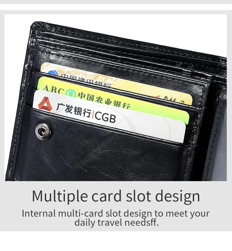 Leather Mens Wallet with Coin Pocket Genuine Leather Wallet for Men Short Style