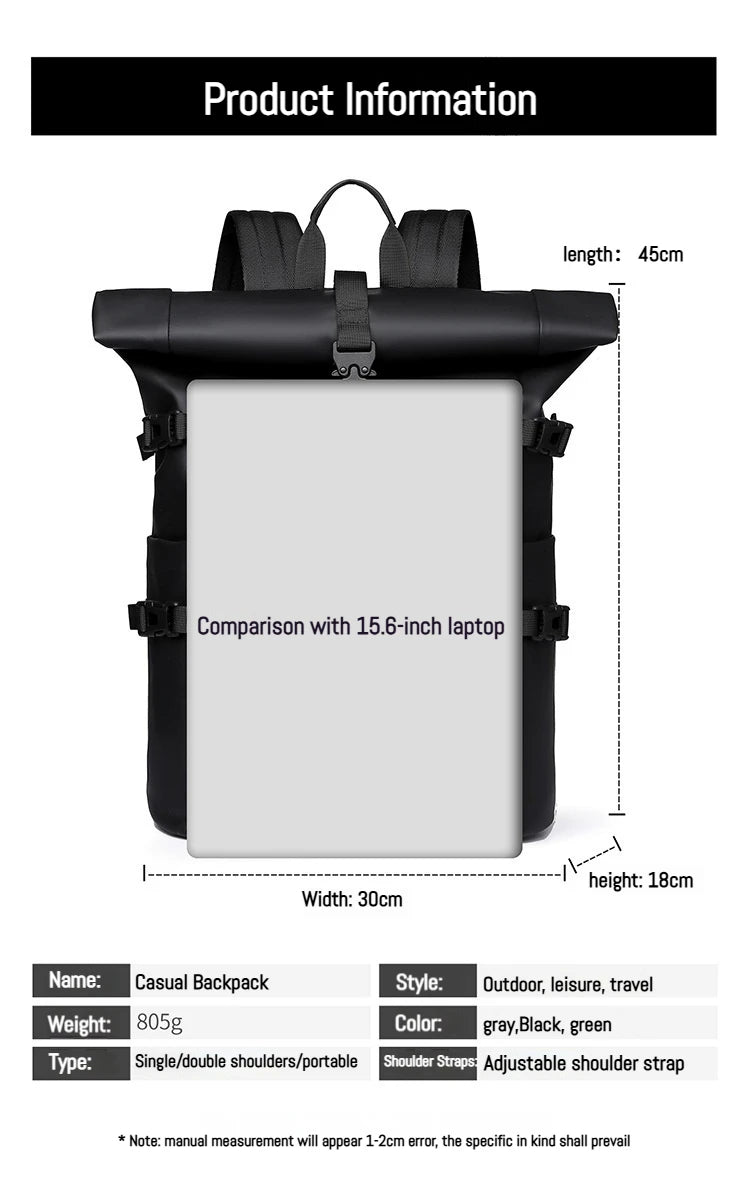 New Shoulder Bag Men's Senior Sense of Business Computer Outdoor Leisure Rolled Edge Travel Backpack Fashion Commuting
