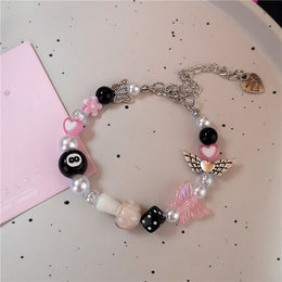 Y2K Cute Butterfly Cross Flower 8 Ball Mushroom Beaded Bracelet For Girl Kawaii Halloween Anime Grunge Aesthetics Accessories