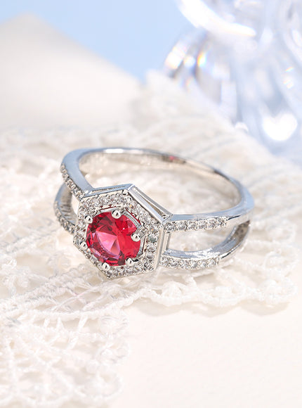 KissIcon Vintage Red Ruby Zircon Ring - 925 Silver Plated