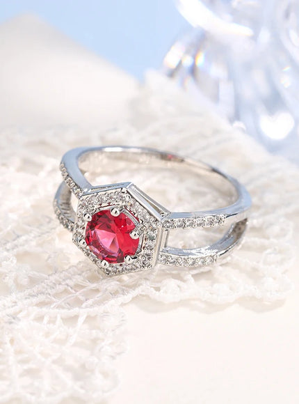 KissIcon Vintage Red Ruby Zircon Ring - 925 Silver Plated