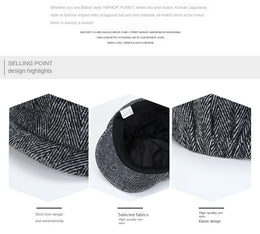 Men's Tweed British Newsboy Hat Herringbone Gatsby Hat Street Hats Octagonal Brim Hat Four Seasons Hip Hop Beret Painter Hat