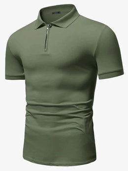 Men's polo shirt solid color short-sleeved zipper lapel T-shirt casual top