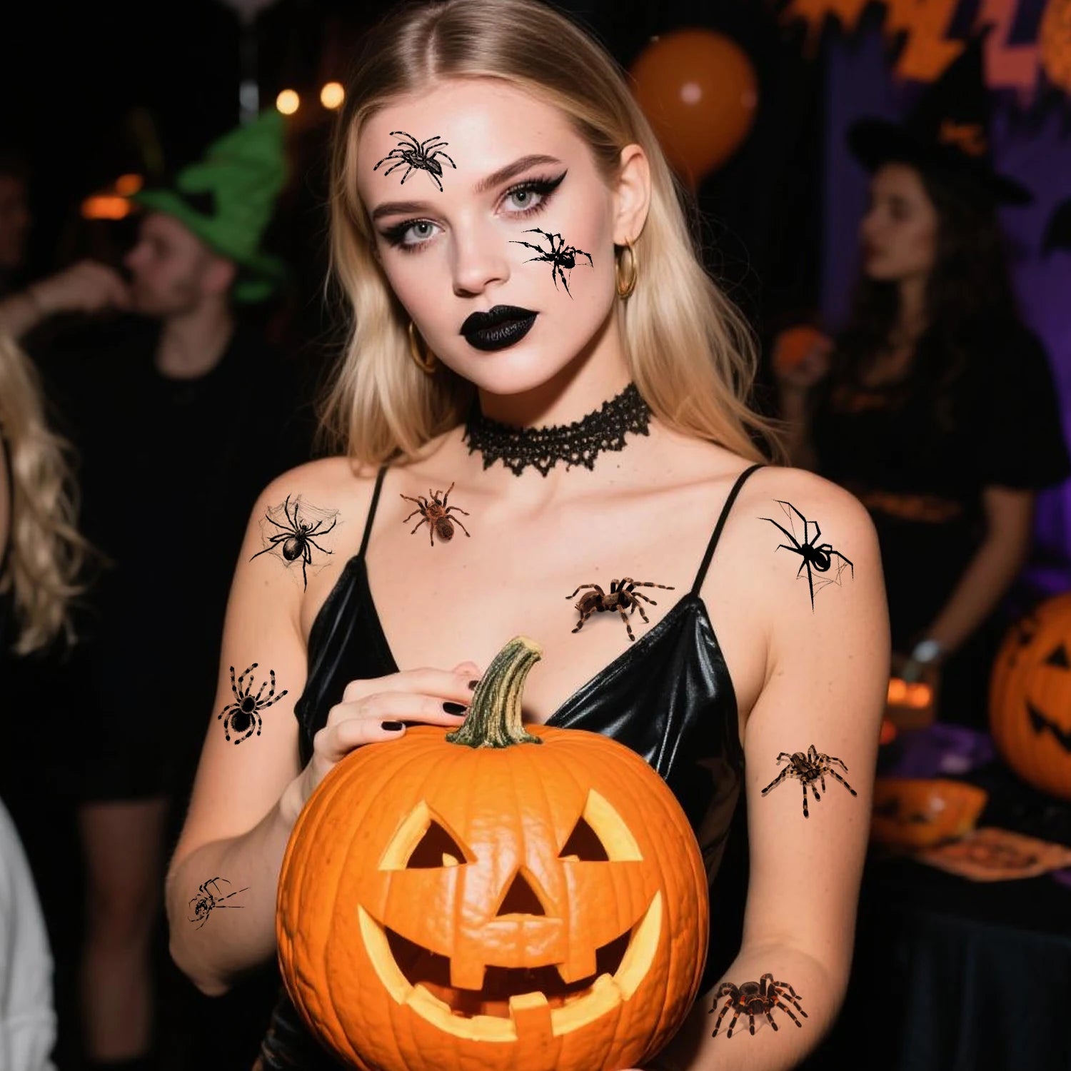 10pcs 3D Spider Temporary Tattoos - Realistic Waterproof & Easy- Stickers for Halloween Costumes, Makeup, and Party Supplies