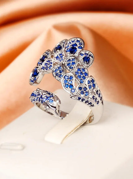 Creative Peacock 925 Silver Plated Ring for Women Bright Blue AAAA Zircon Open Adjustable Jewelry Silver Jewelry Wedding Ring
