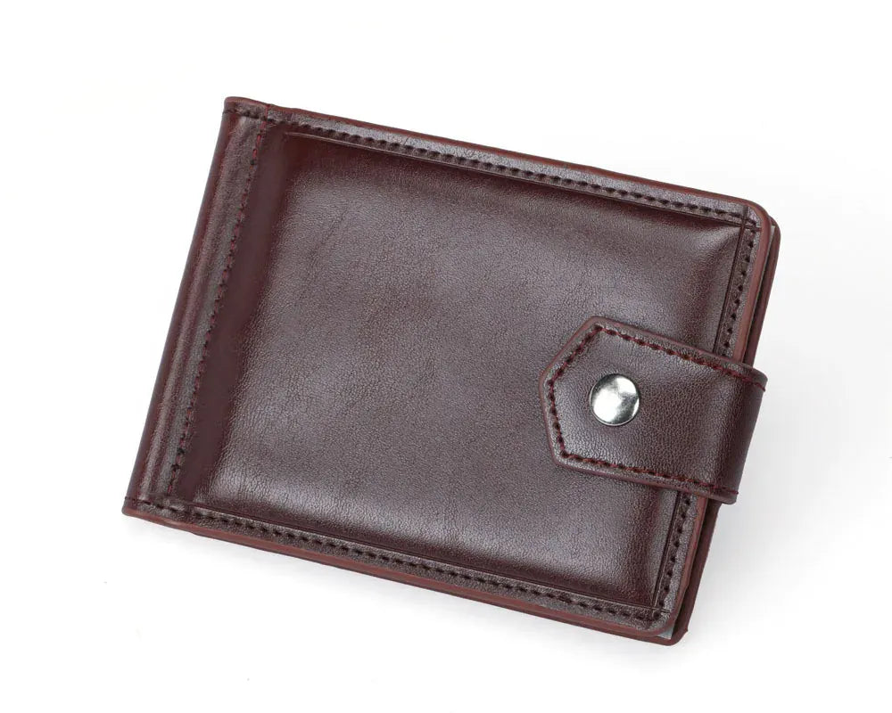 New Small Men's Leather Wallet With Coin Pocket Money Clip 5 Credit Card Slots A Metal Clamp ID Cash Holder Purse For Male