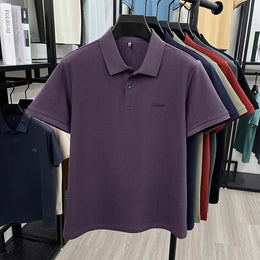 Men's Summer New Cotton 100% Short-Sleeved Polo Shirt, Collar Brand Printed T-Shirt, Breathable Casual Business Men's Clothing