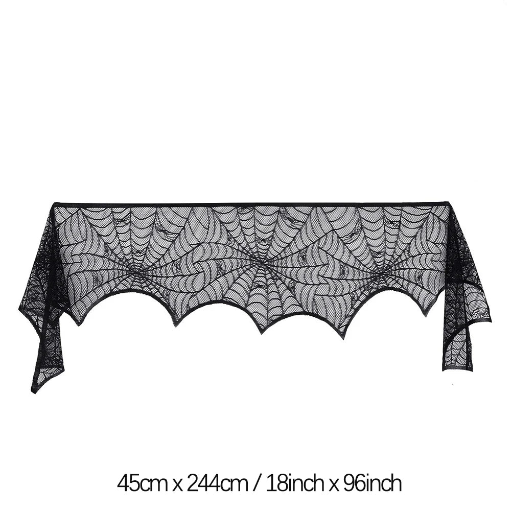 Halloween Table Runner Tablecloth Spider Web Halloween Black Fireplace Mantel Cover for Home Party Halloween Decoration