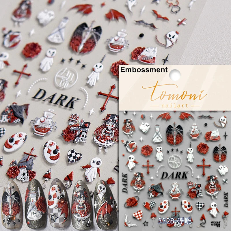 Shiny Silver Spider Web Insect Butterfly Dark Black Rose Flowers Ladybug Cicada Horrible Halloween Y2K Nail Art Stickers Decals