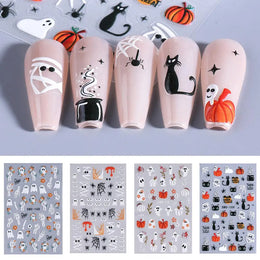 1pcs Halloween Nail Stickers Pumpkin Ghost Spider Skull Design Cute Adhesive Slider Decals DIY Manicure Decor