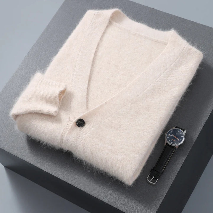 2025 Autumn Winter New Cardigan Men's V-Neck Top 100% Mink Cashmere Knitted Sweater Casual Loose Large Long Sleeved Shirt Jacket