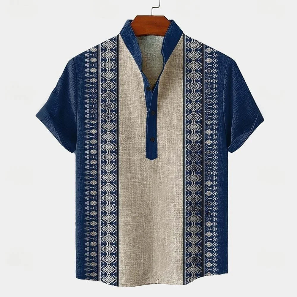 Men's Linen Short Sleeved Shirt, Button Design, Digital Printing, Casual and Comfortable, Fashionable to Wear