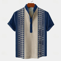 Men's Linen Short Sleeved Shirt, Button Design, Digital Printing, Casual and Comfortable, Fashionable to Wear