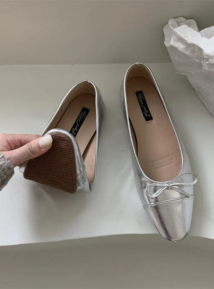 Flats Shoes for Women Luxury Silver Ballet Shoes