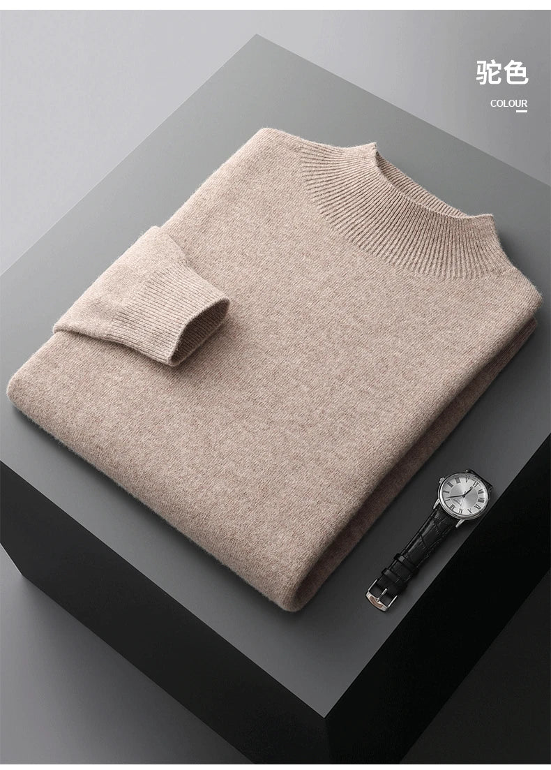 New Men's Fashion Casual Wool Sweater Warm Autumn And Winter Semi-High Neck Knitted Bottoming Shirt