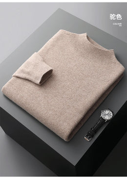 New Men's Fashion Casual Wool Sweater Warm Autumn And Winter Semi-High Neck Knitted Bottoming Shirt