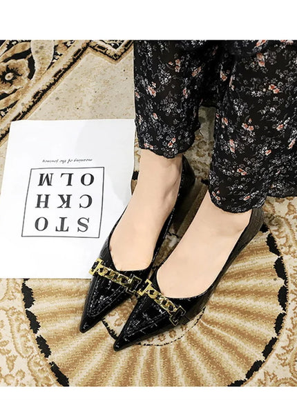 Fashion Metal Chain Decoration Women Pumps Shallow Mouth