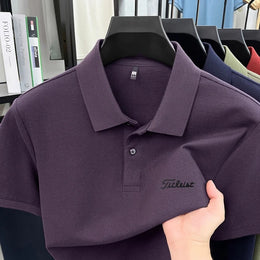 Men's Summer New Cotton 100% Short-Sleeved Polo Shirt, Collar Brand Printed T-Shirt, Breathable Casual Business Men's Clothing