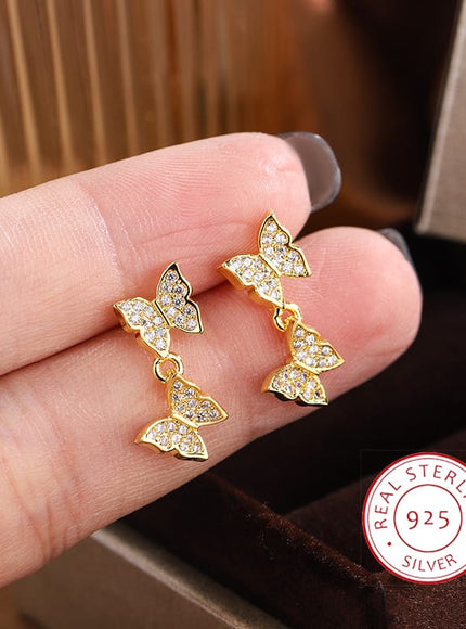 NEW 925 Silver Plated Shine Temperament Cute Butterfly Stud Earrings For Women Trendy Charming Anniversary Gift Jewelry