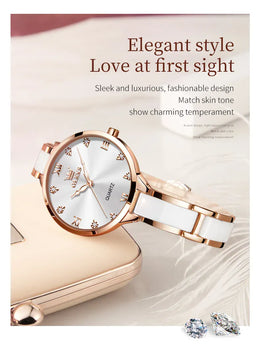 KissICON OLEVS 5872 Luxury Women's Watches Elegant Fashion Ceramic Strip Waterproof Japan Imports Quartz Watch Dress Lady Watch Simple