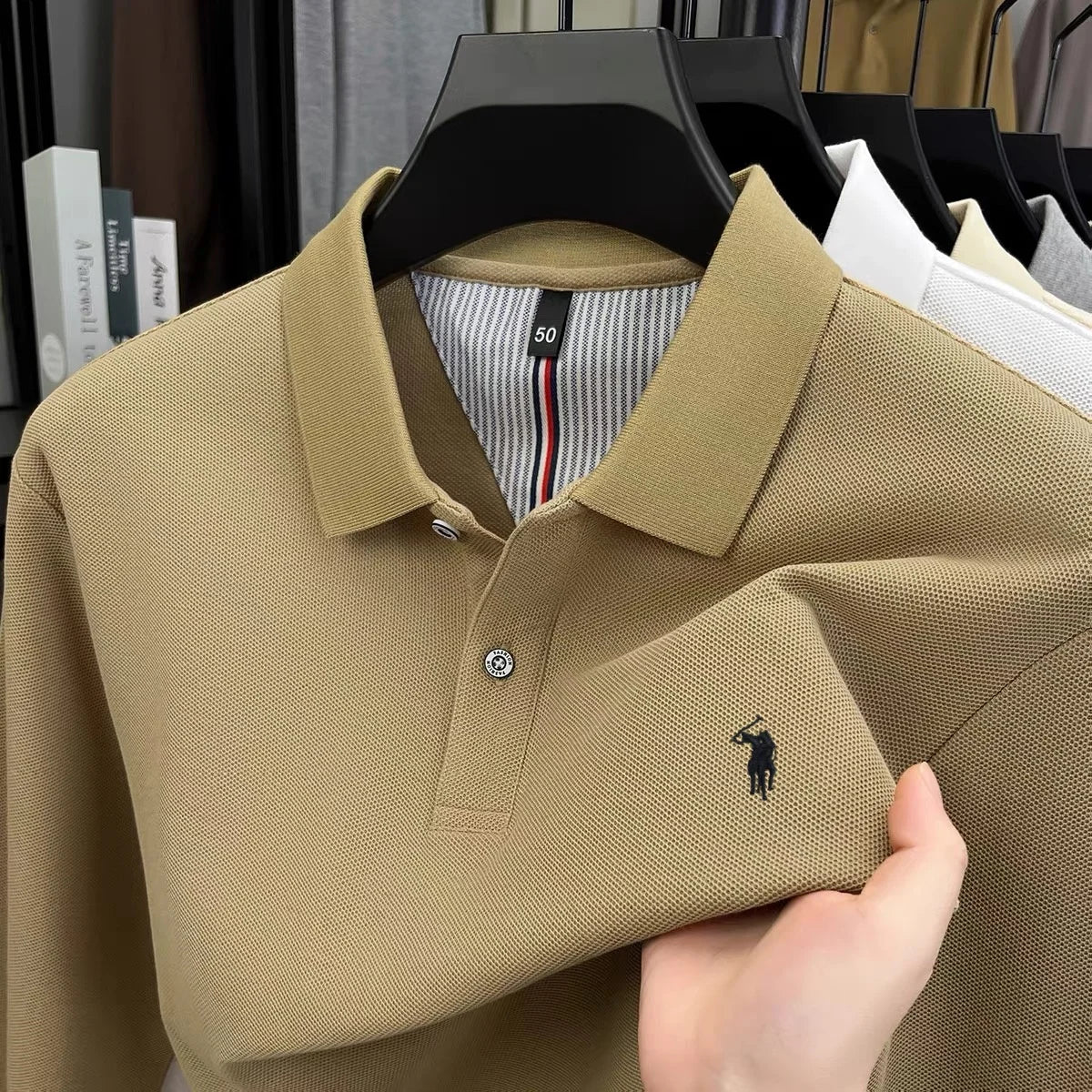 100% cotton spring and autumn new men's long sleeved casual comfortable fashion brand polo shirt exquisite pony embroidery top