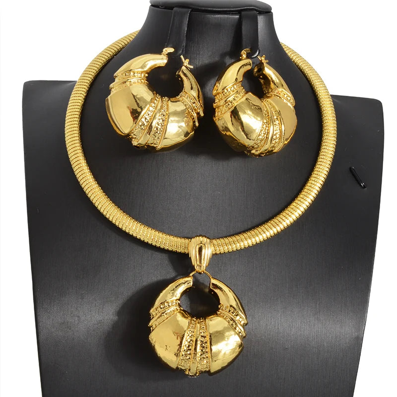 Gold Color Collar Necklace Earrings Jewelry Set For Women Dubai Africa Luxury Quality Jewellery Party Wedding Accessories