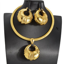 Gold Color Collar Necklace Earrings Jewelry Set For Women Dubai Africa Luxury Quality Jewellery Party Wedding Accessories